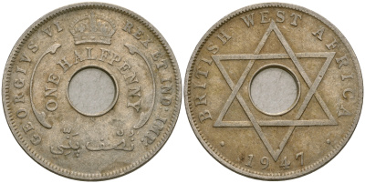 Британская Западная Африка 1/2 пенни 1947 H, Георг VI KM 18 медно-никель 25-1157