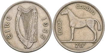 Ирландия 1/2 кроны 1955 лошадь KM 16а медно-никель 88-621