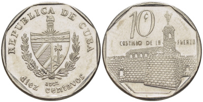 Куба 10 сентаво 2002 форт в Гаване Ла-Фуэрса KM 576.2 сталь плакированная никелем 66-714