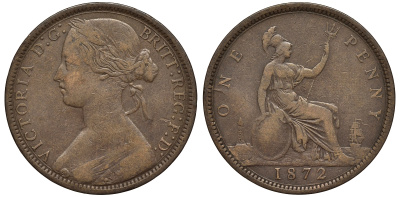 Великобритания 1 пенни 1872 Виктория (1837-1901) KM 749.2, Spink 3954 бронза 1524-634