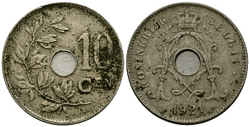 Бельгия 10 сантимов 1921 Belgie KM 86 медно-никель 4172-632