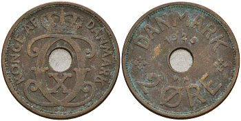 Дания 2 эре 1928 Кристиан X (1912-1947) KM 827 бронза 4147-447
