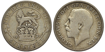 Великобритания 6 пенсов 1921 Георг V (1910-1936) KM 815а.1, Spink 4024 серебро 4539-113