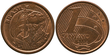 Бразилия 1 сентаво 2004 KM 647, Schon 155 сталь плакированная медью 4576-563