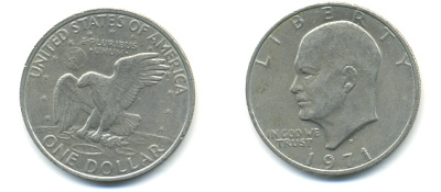 США 1 доллар 1971 D, Президент Эйзенхауэр, лунный орел KM 203 медь плакированная медно-никелем 93-811