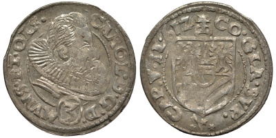 Силезия, Мюнстерберг, Олесница грошен (3 крейцера) 1612 Карл II серебро 413-1121