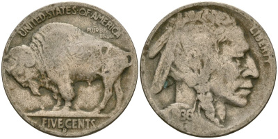 США 5 центов 1936 D, индеец, бизон KM 134 медно-никель 4529-813