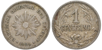 Уругвай 1 сентесимо 1924 KM 19 медно-никель 187-968