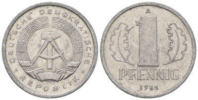 ГДР 1 пфенниг 1985 A KM 8.2 алюминий 4668-1168