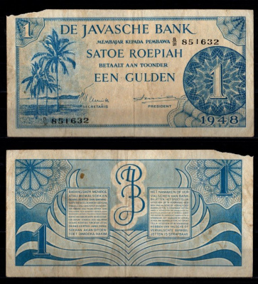 Нидерландская Индия 1 рупия 1948 Pick 98 бумага 6266-5-2-2