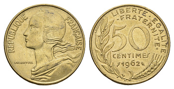 Франция 50 сантимов 1962 KM 939 алюминиевая бронза 94-443