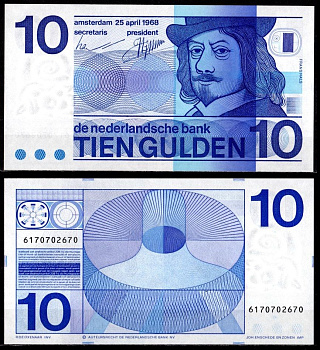 Нидерланды 10 гульденов 1968 Pick 91 b бумага UNC (пресс) 7457-5-2-2