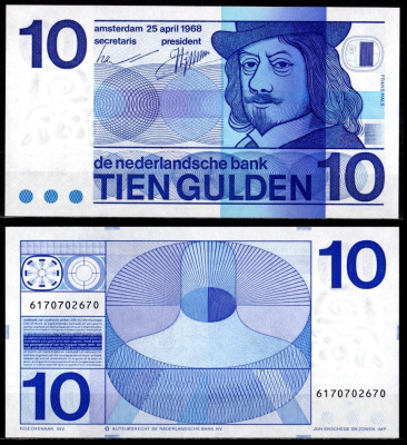 Нидерланды 10 гульденов 1968 Pick 91 b бумага UNC (пресс) 7457-5-2-2