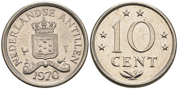 Нидерландские Антилы 10 центов 1970 Юлиана (1948-1980) KM 10 никель 4564-521