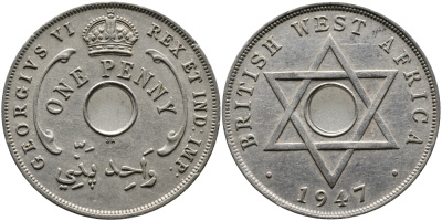 Британская Западная Африка 1 пенни 1947 Георг VI (1937-1952) KM 19 медно-никель 1523-224