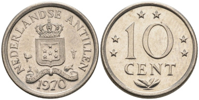 Нидерландские Антилы 10 центов 1970 Юлиана (1948-1980) KM 10 никель 4564-521