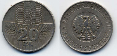 Польша 20 злотых 1974 монетный двор Кремница KM 67, Parchimowicz 245b медно-никель 35-211