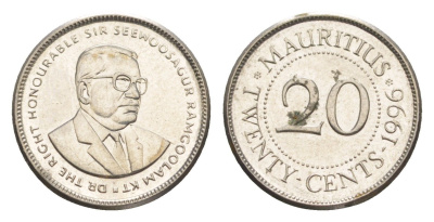 Маврикий 20 центов 1996 Сивусагур Рамгулам KM 53 сталь плакированная никелем UNC 4649-614
