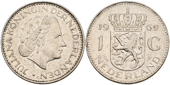 Нидерланды 1 гульден 1969 Юлиана (1948-1980) KM 184а никель 4573-446