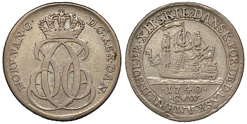 Датская Вестиндия 12 скиллингов 1740 KM 4 серебро 02-205-14