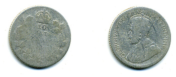 КАНАДА 10 ЦЕНТОВ 19ХХ ГЕОРГ V серебро 46-1046