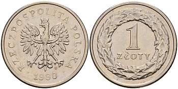 Польша 1 злотый 1990 MW KM 282 медно-никель    4161-1037