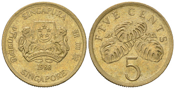 Сингапур 5 центов 1988 KM 50 алюминиевая бронза 4623-416