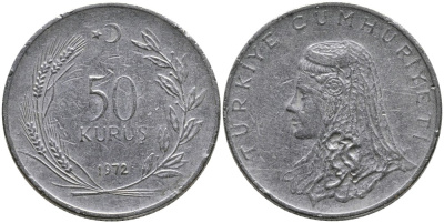 Турция 50 курушей 1972 Анатолийская невеста KM 899 нержавеющая сталь 4541-735