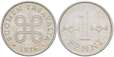 Финляндия 1 пенни 1976 KM 44а алюминий 66-241