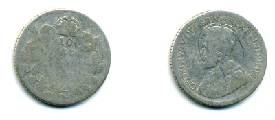 КАНАДА 10 ЦЕНТОВ 19ХХ ГЕОРГ V серебро 46-1046