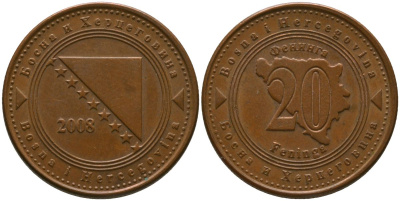 Босния и Герцеговина 20 фенингов 2008 KM 116 сталь плакированная медью 4551-842