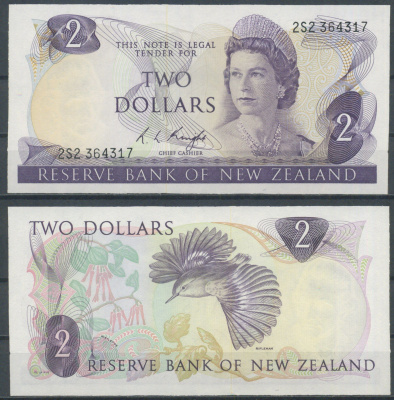 Новая Зеландия 2 доллара ND (1967-1981) Елизавета II Pick 164 c  бумага  UNC (пресс) 451-1105-3