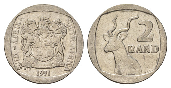 ЮАР 2 ранда 1991 KM 139 медь плакированная никелем 4626-1126
