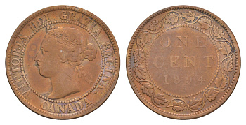Канада 1 цент 1894 Виктория (1837-1901) KM 7 бронза 4637-126