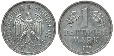 ФРГ 1 МАРКА 1978 J J 385, KM 110 медно-никель aUNC 72-913