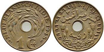 Нидерландская Восточная Индия 1 цент 1945 D KM 317 бронза 4381-444