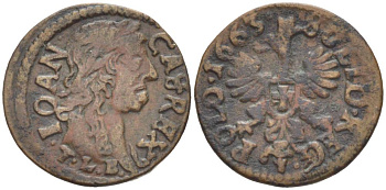 Польша 1 солид (шелаг, шиллинг) 1663 Ян II Казимир Ваза (1649-1668), боратынка, вес 1,25 гр. KM 110 медь 66-228