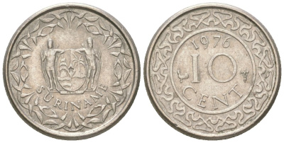 Суринам 10 центов 1976 KM 13 медно-никель 4611-825