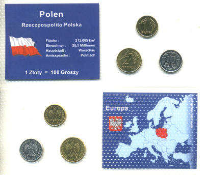 Польша набор из 3 монет 2003 - 2009 1, 2, 10 грошей, в запайке    UNC  1-5-2-40