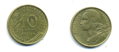 ФРАНЦИЯ 10 САНТИМОВ 1972 ТИП MARIANNE KM 929 медь алюминий никель 84-1618