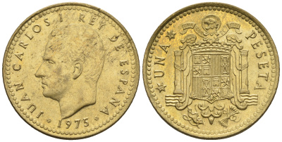 Испания 1 песета 1975 (76) Хуан Карлос I (1975-2014) KM 806 алюминиевая бронза 85-657