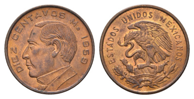 Мексика 10 сентаво 1959 KM 433 бронза UNC 4633-856