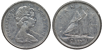 Канада 10 центов 1973 парусник, Елизавета II (1952-) KM 77.1 никель 4124-513