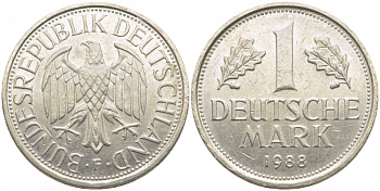 ФРГ 1 МАРКА 1988 F J.385, KM 110 медно-никель 3856-216