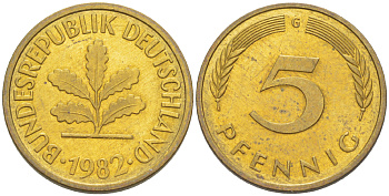ФРГ 5 ПФЕННИГОВ 1983 G KM 107, J. 382 сталь плакированная латунью 4181-1016