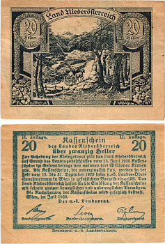 АВСТРИЯ 20 ГЕЛЛЕРОВ 1920 НОТГЕЛЬД, AUSLAGE II, НИЖНЯЯ АВСТРИЯ бумага 8608-3-2-2
