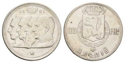 Бельгия 100 франков 1951 Бодуэн I (1951-1993), Belgiqe KM 139 серебро 1519-931