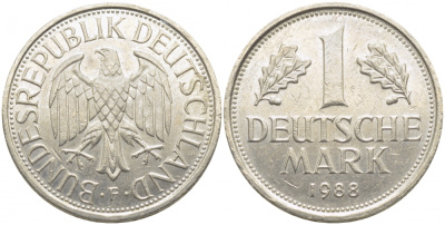 ФРГ 1 МАРКА 1988 F J.385, KM 110 медно-никель 3856-216