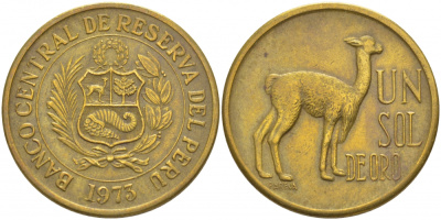 ПЕРУ 1 СОЛЬ 1973 ЛАМА KM 248 латунь 4403-332