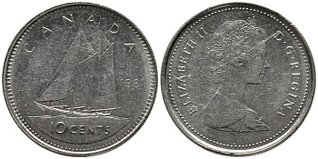 Канада 10 центов 1981 Елизавета II (1952-2022), парусник KM 77.2 никель 4532-826
